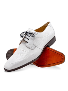 White Genuine Alligator Leather Men's Derby Shoe | Marco Di Milano Lace Up Shoes Collection | Sam's Tailoring Fine Men's Clothing