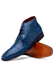 Blue Jeans Leather Lining Alligator Lace Up Shoe | Marco Di Milano Lace Up Shoes Collection | Sam's Tailoring Fine Men's Clothing