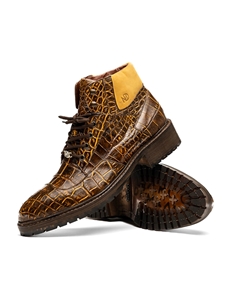 Mustard/Brown Genuine Crocodile Leather Boot | Marco Di Milano Lace Up Shoes Collection | Sam's Tailoring Fine Men's Clothing