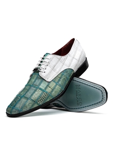Turquoise/White Caiman Crocodile & Lizard Shoe | Marco Di Milano Lace Up Shoes Collection | Sam's Tailoring Fine Men's Clothing
