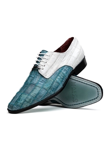 Aqua/White Caiman Crocodile & Lizard Lace Up Shoe | Marco Di Milano Lace Up Shoes Collection | Sam's Tailoring Fine Men's Clothing