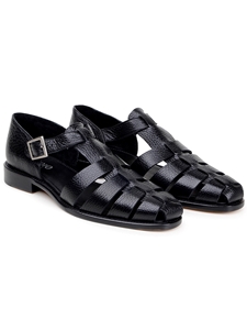Black Italian Deerskin Leather Men's Sandal | Belvedere Studio Shoes | Sam's Tailoring Fine Men's Clothing