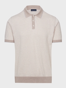 Beige Three Buttons Short Sleeve Men's Jacquard Polo | Emanuel Berg Polos Collection | Sam's Tailoring Fine Men Clothing