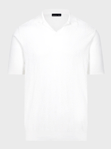 White Natural Johnny Collar Jacquard Short Sleeve Polo | Emanuel Berg Polos Collection | Sam's Tailoring Fine Men Clothing