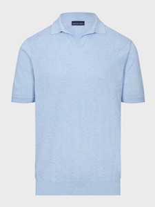 Blue Johnny Collar Jacquard Short Sleeve Men's Polo | Emanuel Berg Polos Collection | Sam's Tailoring Fine Men Clothing