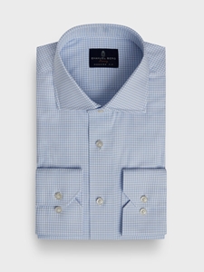 Bright Blue Checked Twill Stretch Natural Yoga Dress Shirt | Emanuel Berg Business Shirts Collection | Sam's Tailoring Fine Men's Clothing