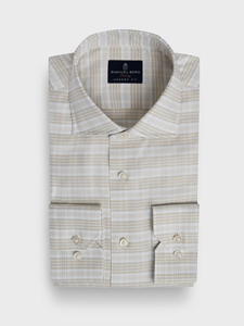 Beige Checked Cotton Twill Natural Stretch Yoga Dress Shirt | Emanuel Berg Business Shirts Collection | Sam's Tailoring Fine Men's Clothing