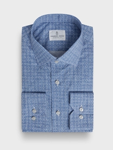 Blue Printed Cotton Poplin Stretch Luxury Men's Dress Shirt | Emanuel Berg Business Shirts Collection | Sam's Tailoring Fine Men's Clothing
