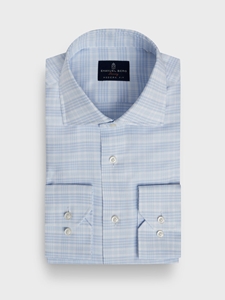 Pastel Blue Checked Cotton Twill Natural Stretch Yoga Dress Shirt | Emanuel Berg Business Shirts Collection | Sam's Tailoring Fine Men Clothing