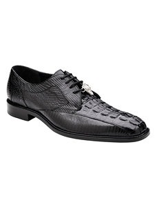 Black Caiman & Lizard Bicycle Toe Lusso Lace Up Shoe | Belvedere Dress Shoes | Sam's Tailoring Fine Men's Clothing