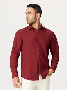 Burgundy Devonshire Long Sleeve Button Down Men Shirt | Robert Graham Long Sleeves Shirts Collection | Sam's Tailoring Fine Men Clothing