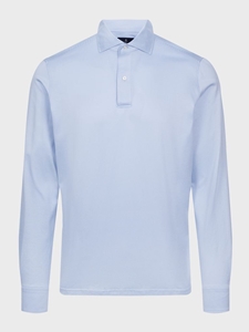 Pastel Blue Solid Textured Jacquard Luxe With Amf Long Sleeve Knit Polo  | Emanuel Berg Polos Collection | Sam's Tailoring Fine Men Clothing