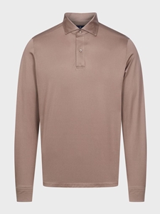 Brown Solid Textured Jacquard Luxe With Amf Long Sleeve Knit Polo  | Emanuel Berg Polos Collection | Sam's Tailoring Fine Men Clothing