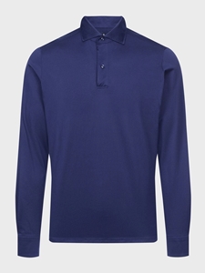 Navy Solid Textured Jacquard Luxe With Amf Long Sleeve Knit Polo  | Emanuel Berg Polos Collection | Sam's Tailoring Fine Men Clothing