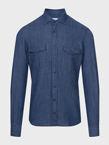 Dark Blue Solid Denim Twill Sport Men'S Casual Shirt | Emanuel Berg Casual Shirts Collection | Sam's Tailoring Fine Men Clothing