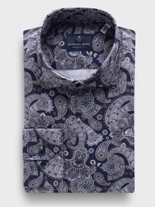 Navy Paisley Modern 4 Flex Stretch Knit Men'S Shirt | Emanuel Berg Casual Shirts Collection | Sam's Tailoring Fine Men Clothing