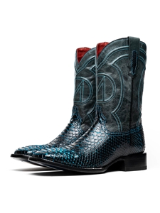 Black / Blue  Genuine Python Handcrafted Cowboy Boot | Western Boots Collection | Sam's Tailoring Fine Men's Clothing