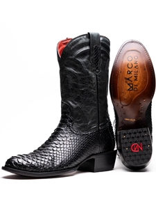 Black Genuine Python Men's Handcrafted Cowboy Boot | Western Boots Collection | Sam's Tailoring Fine Men's Clothing