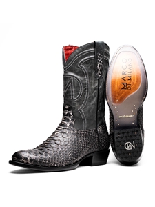 Stone White Genuine Python Men's Handcrafted Cowboy Boot | Western Boots Collection | Sam's Tailoring Fine Men's Clothing