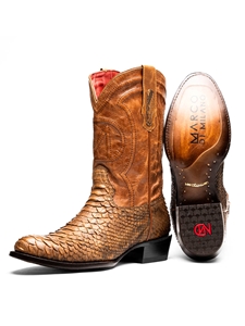 Cognac Genuine Python Men's Handcrafted Cowboy Boot | Western Boots Collection | Sam's Tailoring Fine Men's Clothing