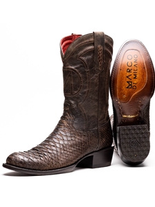 Brown Genuine Python Men's Handcrafted Cowboy Boot | Western Boots Collection | Sam's Tailoring Fine Men's Clothing