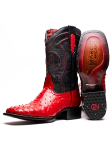 Red Genuine Ostrich Skin Men's Cowboy Boot | Western Boots Collection | Sam's Tailoring Fine Men's Clothing