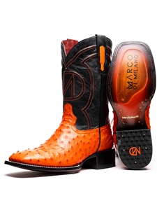Orange Genuine Ostrich Skin Men's Cowboy Boot | Western Boots Collection | Sam's Tailoring Fine Men's Clothing