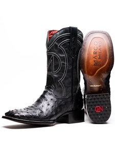 Black Genuine Ostrich Skin Men's Cowboy Boot | Western Boots Collection | Sam's Tailoring Fine Men's Clothing