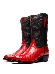 Red Ostrich Skin Vamp Men's Cowboy Boot | Western Boots Collection | Sam's Tailoring Fine Men's Clothing