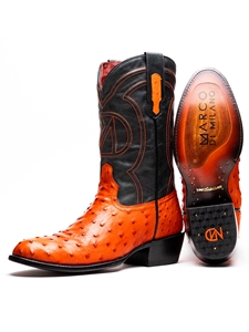 Orange Ostrich Skin Vamp Men's Cowboy Boot | Western Boots Collection | Sam's Tailoring Fine Men's Clothing