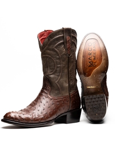 KangoTabac Ostrich Skin Vamp Men's Cowboy Boot | Western Boots Collection | Sam's Tailoring Fine Men's Clothing