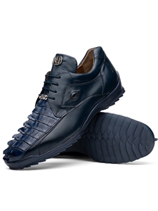 Navy Hornback Caiman & Calf Leather Exotic Sneaker | Marco Di Milano Sneakers Collection | Sam's Tailoring Fine Men's Clothing