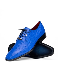 Electric Blue Ostrich Quill Lace Up Men's Derby Shoe | Marco Di Milano Lace Up Shoes Collection | Sam's Tailoring Fine Men's Clothing