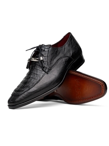 Black Caiman & Lizard Dress Derby Men's Shoe | Marco Di Milano Lace Up Shoes Collection | Sam's Tailoring Fine Men's Clothing