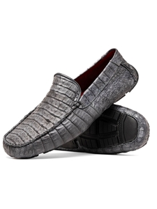 Gray Genuine Caiman Slip-on Driving Men's Loafer | Marco Di Milano Loafer Collection | Sam's Tailoring Fine Men's Clothing