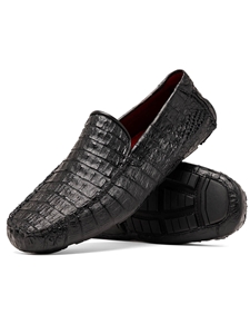 Black Genuine Caiman Slip-on Driving Men's Loafer | Marco Di Milano Loafer Collection | Sam's Tailoring Fine Men's Clothing