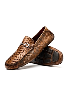 Cognac Python Original Skin Exotic Driver Loafer | Marco Di Milano Loafer Collection | Sam's Tailoring Fine Men's Clothing