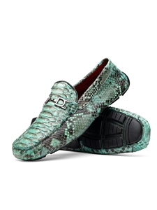 Aqua Python Original Skin Exotic Men's Driver Loafer | Marco Di Milano Loafer Collection | Sam's Tailoring Fine Men's Clothing