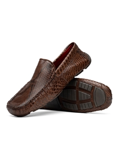 Brown Genuine Python Skin Slip On Driver Silhouette | Marco Di Milano Loafer Collection | Sam's Tailoring Fine Men's Clothing
