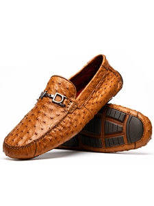 Brandy Genuine Ostrich Exotic Driver Men's Loafer | Marco Di Milano Loafer Collection | Sam's Tailoring Fine Men's Clothing