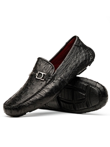 Black Genuine Ostrich Exotic Driver Men's Loafer | Marco Di Milano Loafer Collection | Sam's Tailoring Fine Men's Clothing