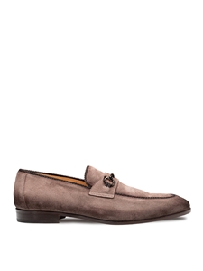 Taupe Antelope Suede Ornament Men Dress Suede Loafer | Mezlan Slip On Shoes Collection | Sam's Tailoring Fine Men's Clothing