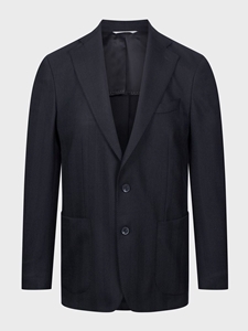 Black Wool Herringbone Knit Effect 2-Button D-Constructed Soft Jacket  | Emanuel Berg Jackets Collection | Sam's Tailoring Fine Men Clothing