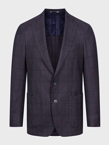 Dark Purple Wool Checked Twill 2-Button D-Constructed Soft Jacket  | Emanuel Berg Jackets Collection | Sam's Tailoring Fine Men Clothing