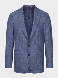 Blue Wool / Cotton Checked Dobby 2-Button D-Constructed Soft Jack  | Emanuel Berg Jackets Collection | Sam's Tailoring Fine Men Clothing