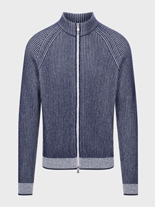 Navy Premium Vertical Rib Structure Full Zipper Men'S Cardigan  | Emanuel Berg Sweaters Collection | Sam's Tailoring Fine Men Clothing