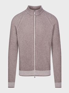 Light Brown Premium Vertical Rib Structure Full Zipper Cardigan  | Emanuel Berg Sweaters Collection | Sam's Tailoring Fine Men Clothing