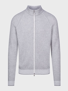 Light Grey Premium Vertical Rib Structure Full Zipper Cardigan  | Emanuel Berg Sweaters Collection | Sam's Tailoring Fine Men Clothing