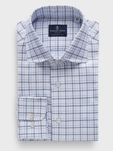 Blue Checked Cotton Dobby Premium Luxury Men'S Dress Shirt | Emanuel Berg Business Shirts Collection | Sam's Tailoring Fine Men Clothing