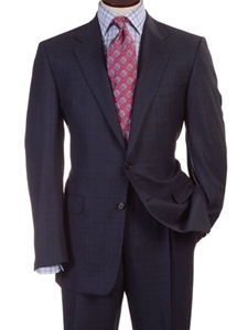 Hickey Freeman Tailored Clothing Dark Blue Plaid Suit 305040 - Suits | Sam's Tailoring Fine Men's Clothing
